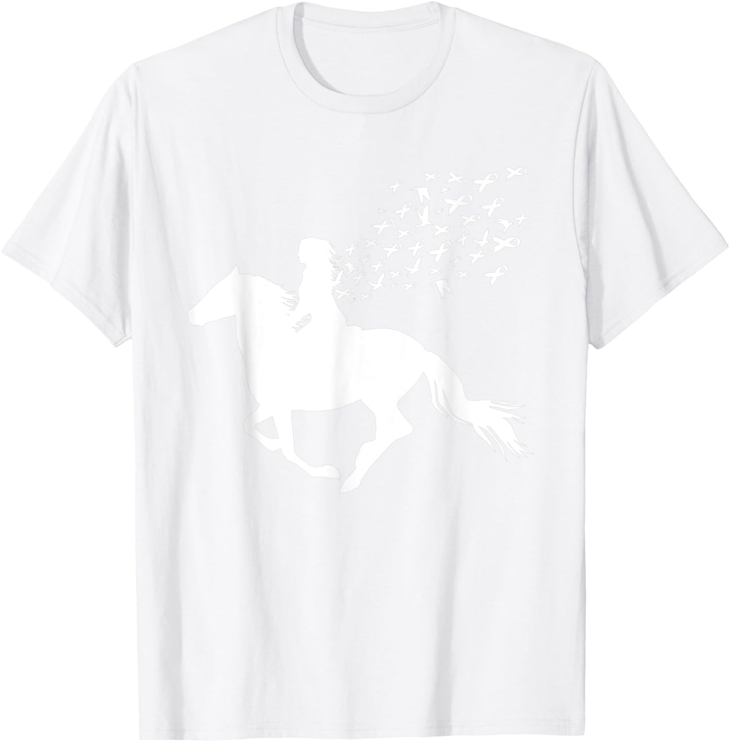 Horse Riding Breast Cancer Awareness Pink Ribbon Warrior T-Shirt - T-Shirt | White