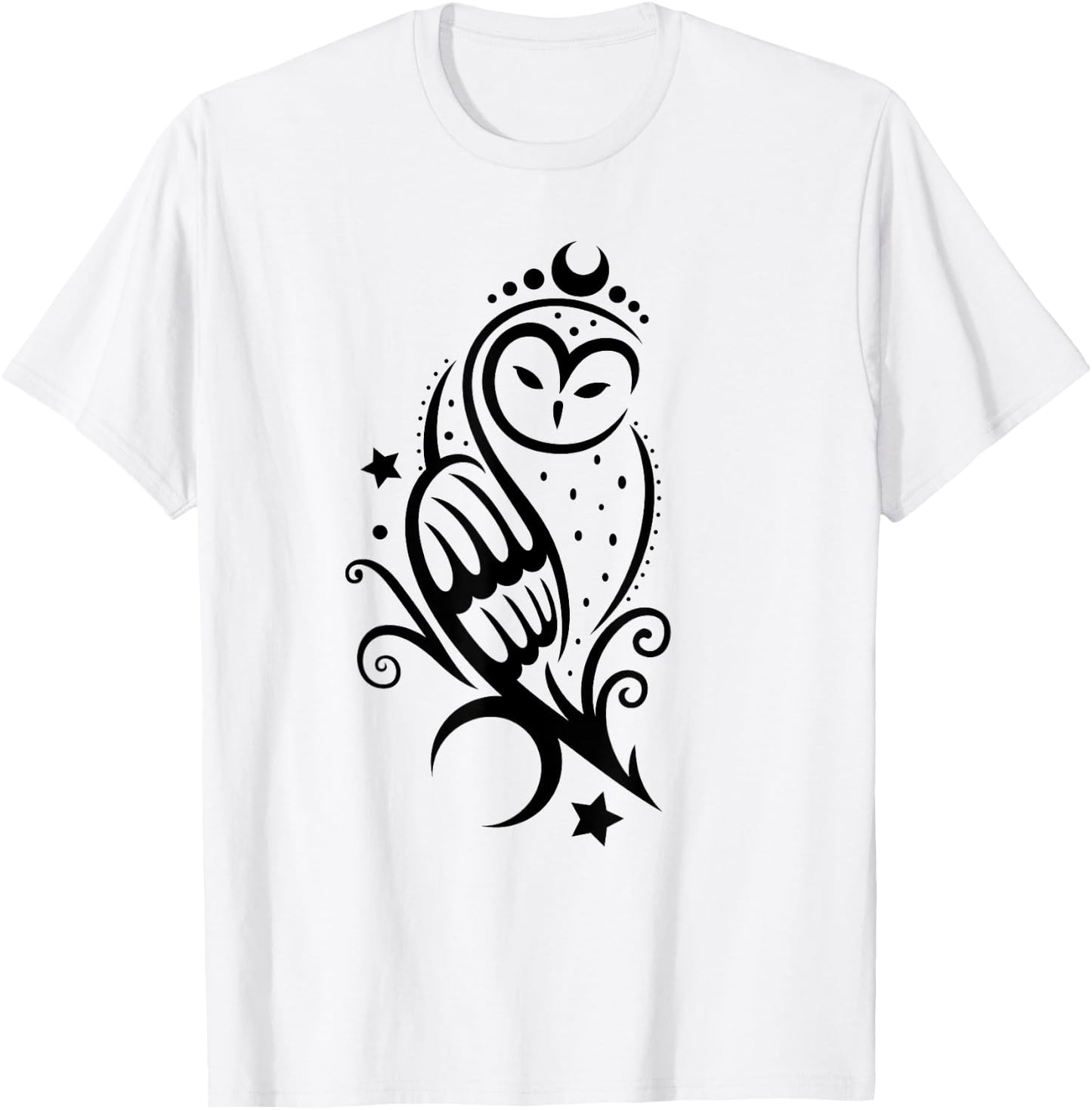Tattoo Owl with Stars and Moon - Snow Owl Barn Owl T-Shirt - T-Shirt | White
