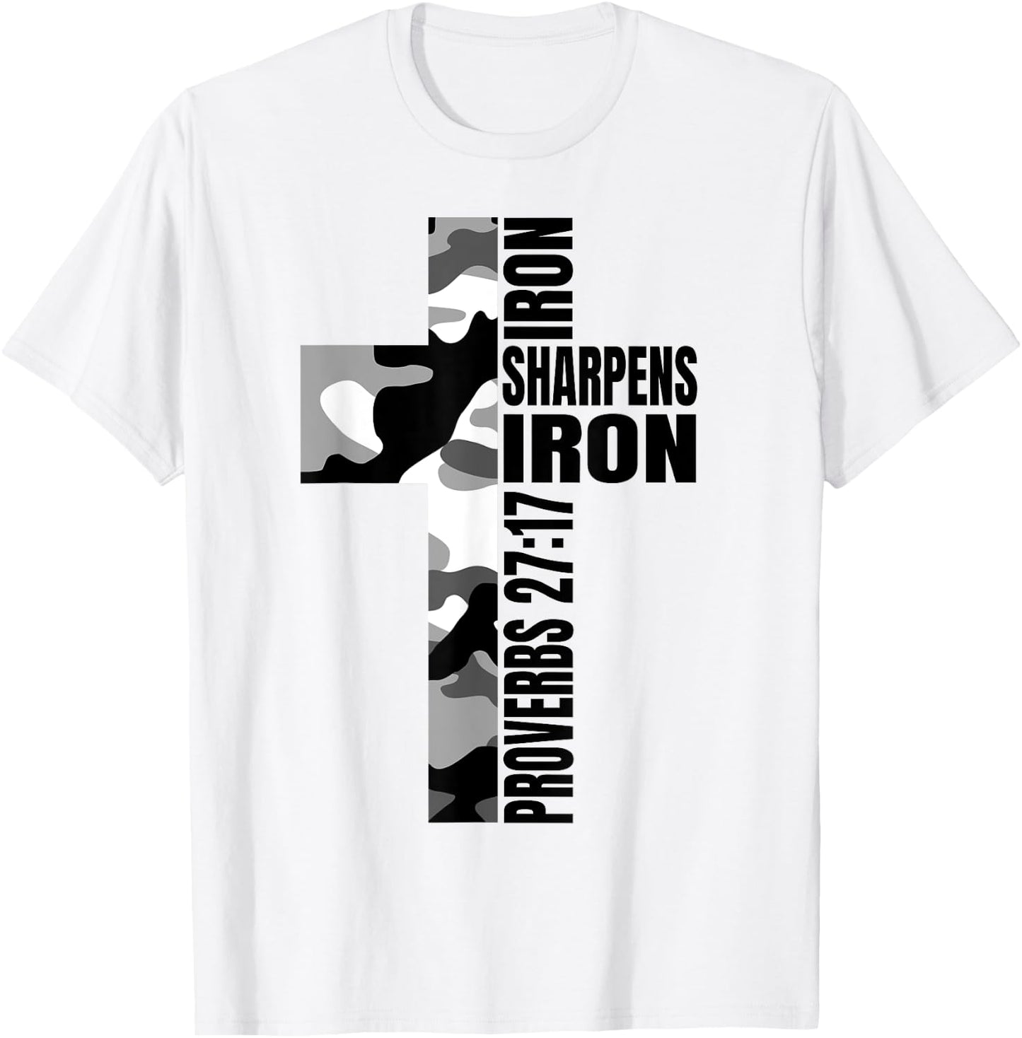 White Camo Iron Sharpens Iron Christian Verse Easter Family T-Shirt - T-Shirt | White