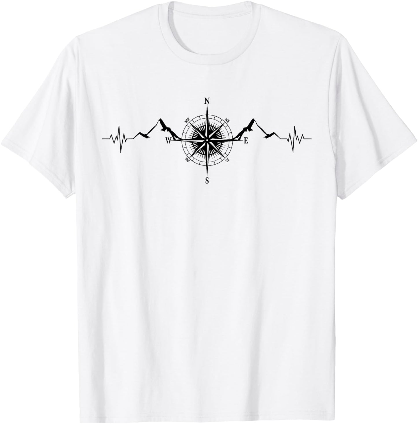 Funny Hiking Nature Mountains Wind Rose Compass Heartbeat T-Shirt - T-Shirt | White