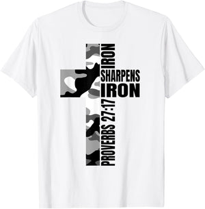 White Camo Iron Sharpens Iron Christian Verse Family Couples T-Shirt - T-Shirt | White
