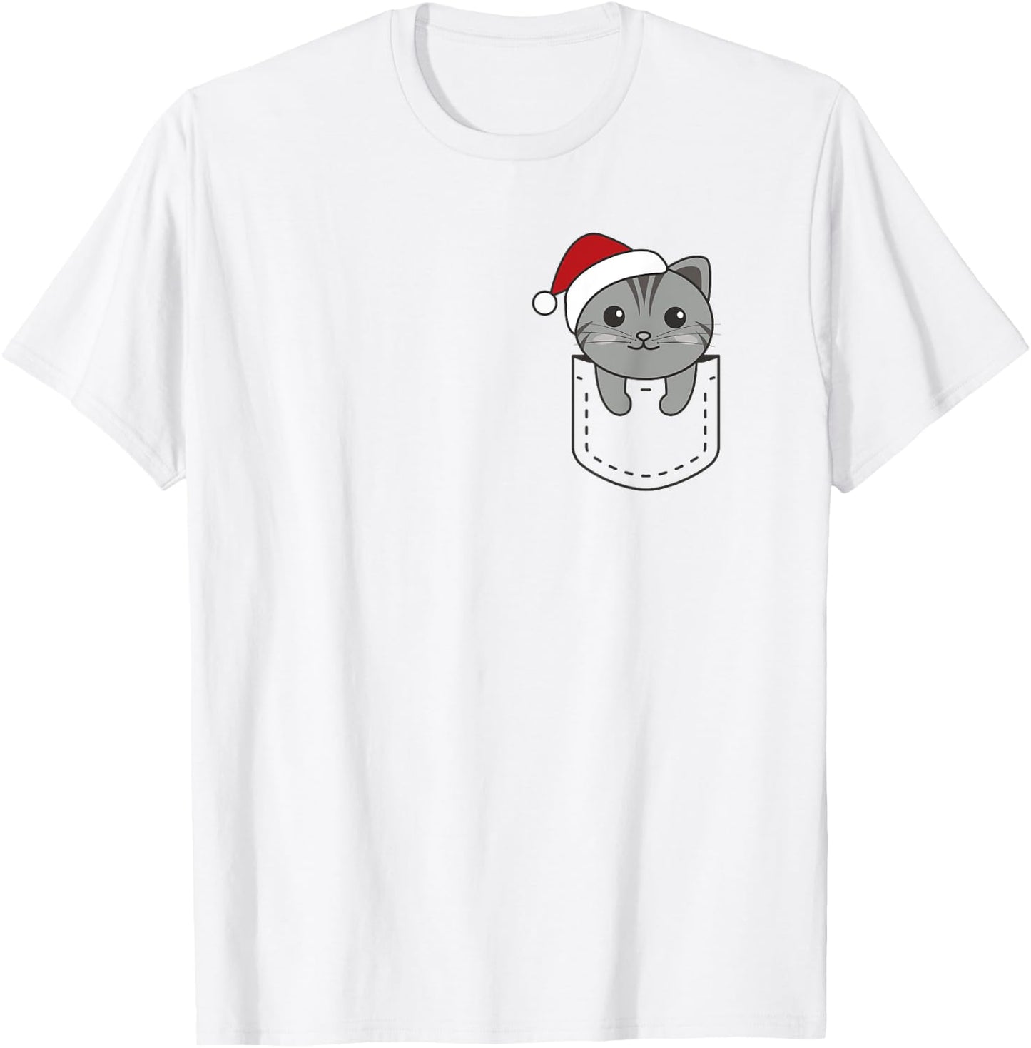 Cat In Pocket Christmas In Breast Pocket Cute Cat Women Kids T-Shirt - T-Shirt | White