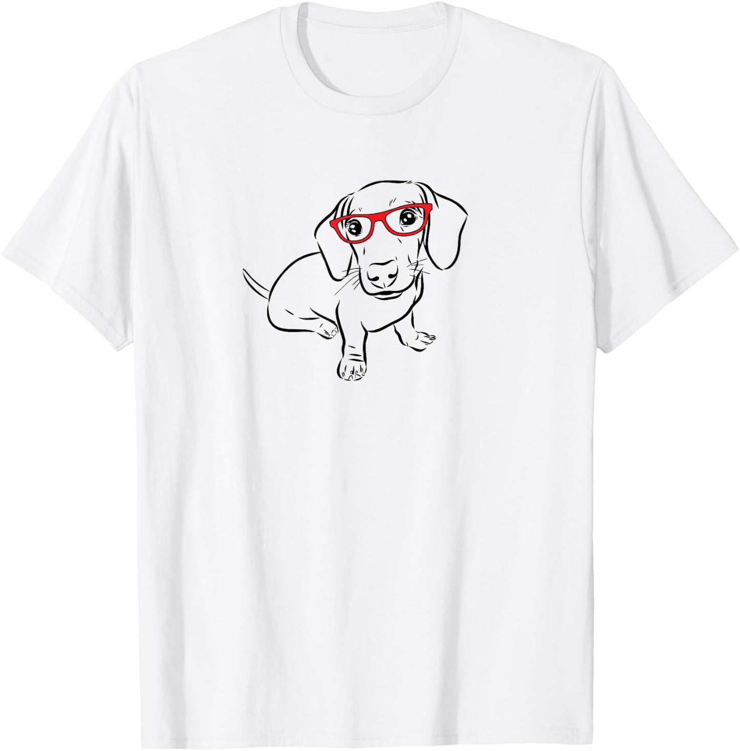 Funny Illustration Red Glasses Hipster Nerd Dachshund Lover T-Shirt - T-Shirt | White