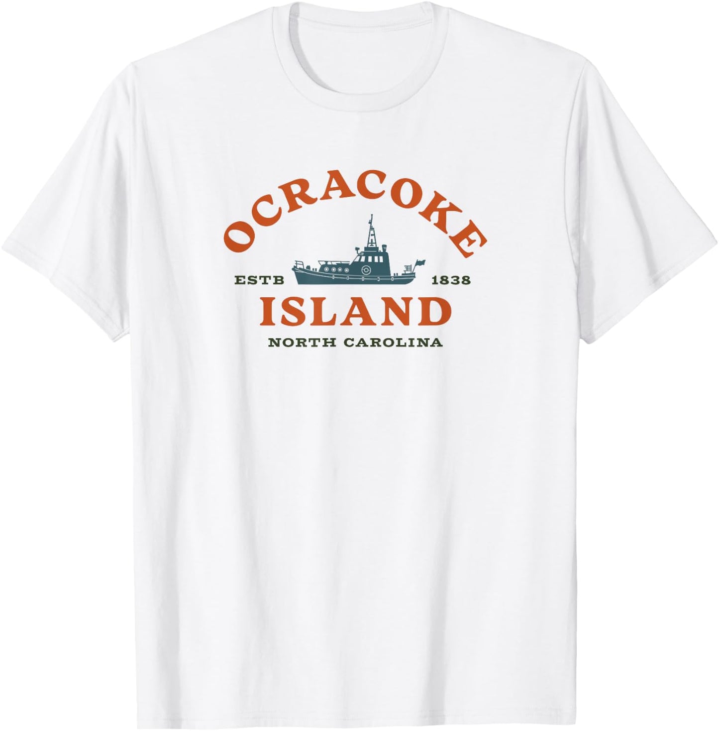 Ocracoke Island, NC Summertime Vacationing Fishing Boat T-Shirt - T-Shirt | White