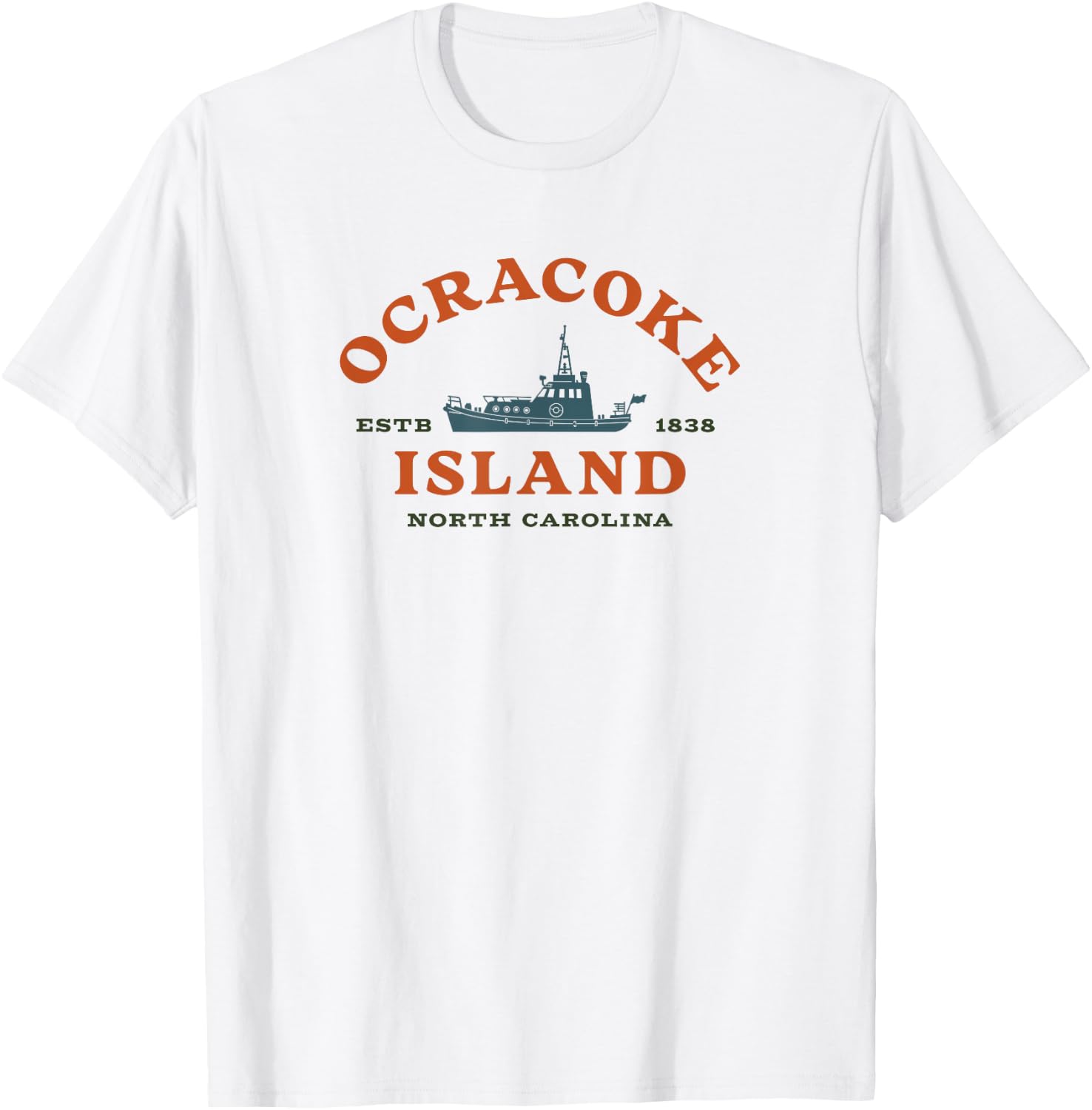 Ocracoke Island, NC Summertime Vacationing Fishing Boat T-Shirt - T-Shirt | White