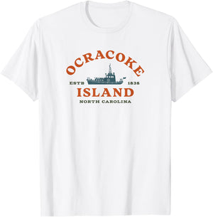 Ocracoke Island, NC Summertime Vacationing Fishing Boat T-Shirt - T-Shirt | White
