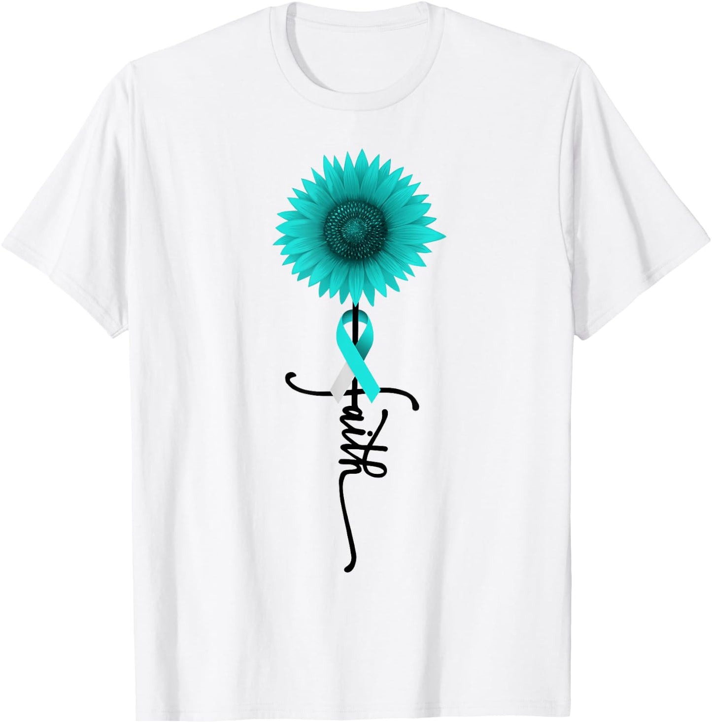Cervical Cancer Sunflower Faith Cervical Cancer Awareness T-Shirt - T-Shirt | White
