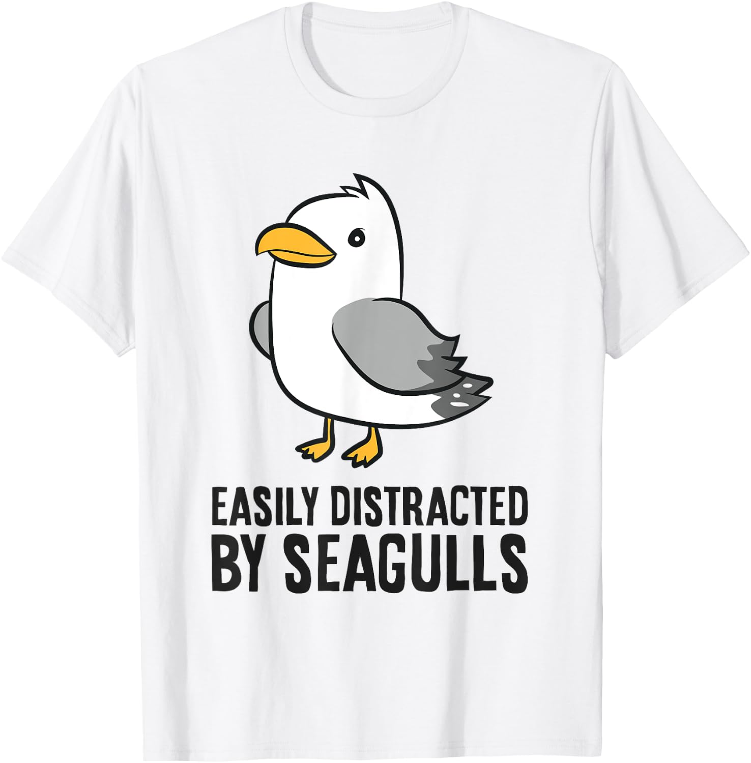 Easily Distracted By Seagulls Funny Seagull Lover T-Shirt - T-Shirt | White