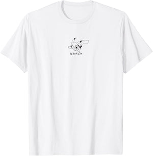 Pokémon Pikachu Black and White Quick Attack Kanji Logo T-Shirt - T-Shirt | White