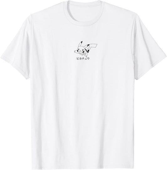 Pokémon Pikachu Black and White Quick Attack Kanji Logo T-Shirt - T-Shirt | White