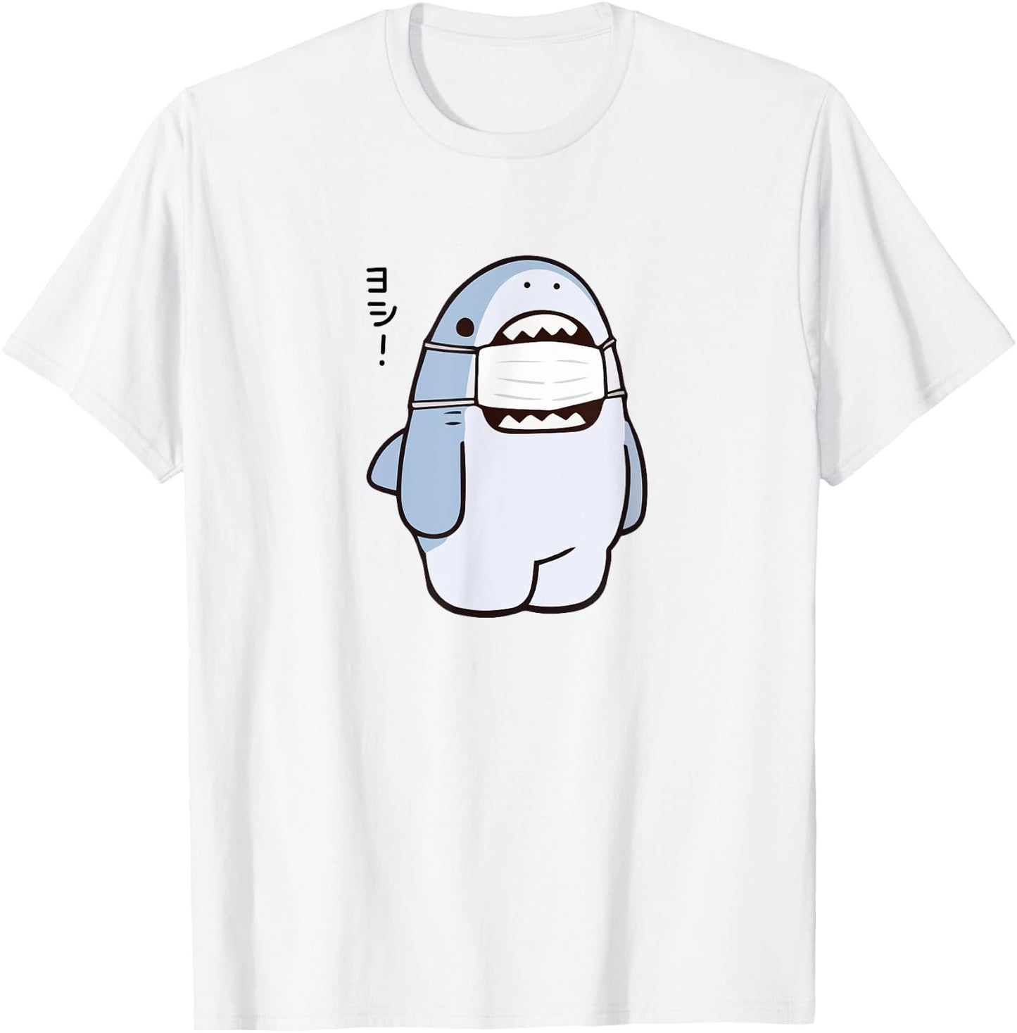Cute Shark Says "Yoshi" Good/Alright, Japanese Kawaii Anime T-Shirt - T-Shirt | White