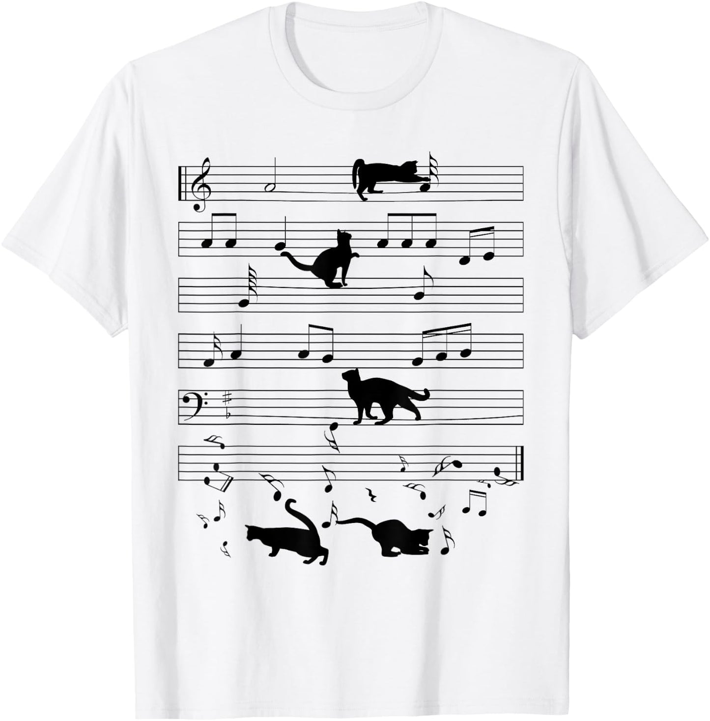 Black Cat Kitten Playing Music Note Clef Musician Boys Girls T-Shirt - T-Shirt | White