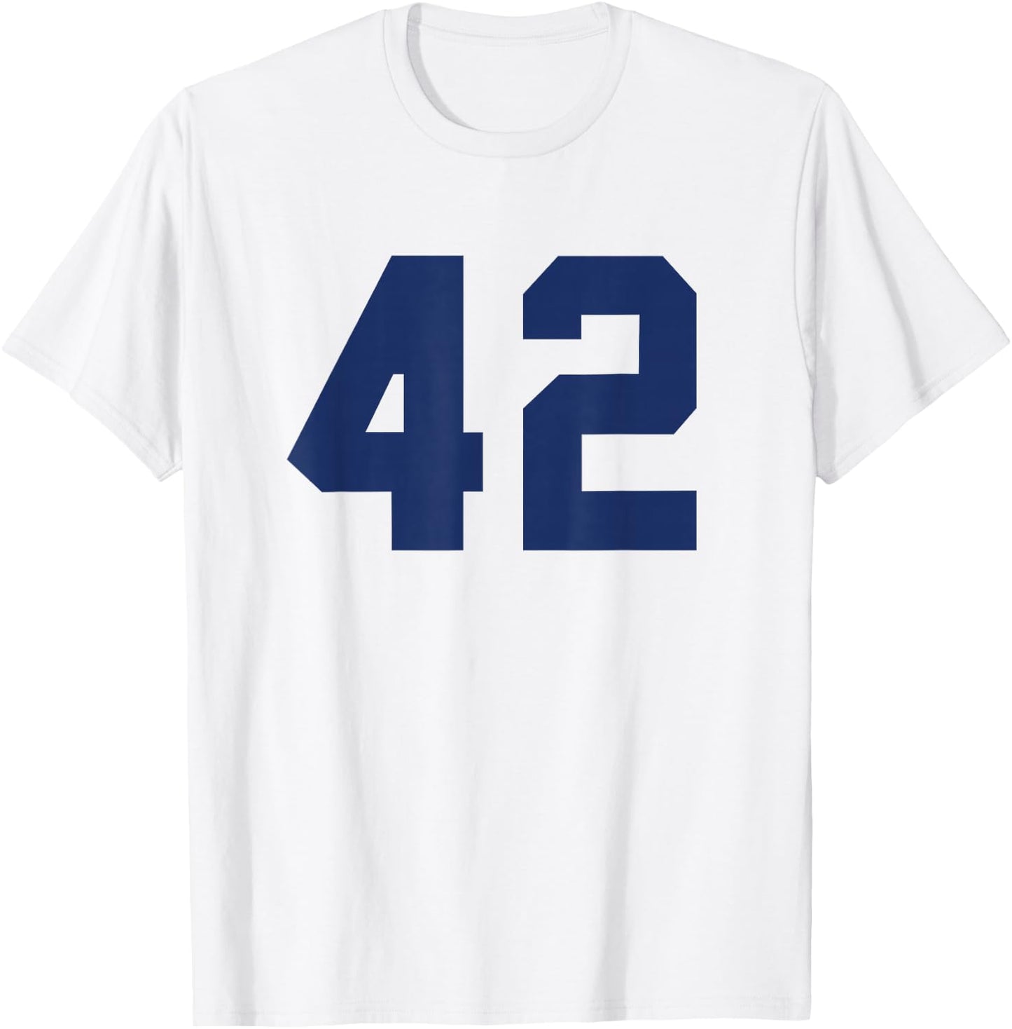 Number #42 Blue Varsity Number T-Shirt - T-Shirt | White