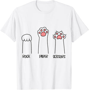 Rock Paper Scissors Hand Game Cute Paw Funny Cat Women Kids T-Shirt - T-Shirt | White