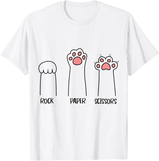 Rock Paper Scissors Hand Game Cute Paw Funny Cat Women Kids T-Shirt - T-Shirt | White