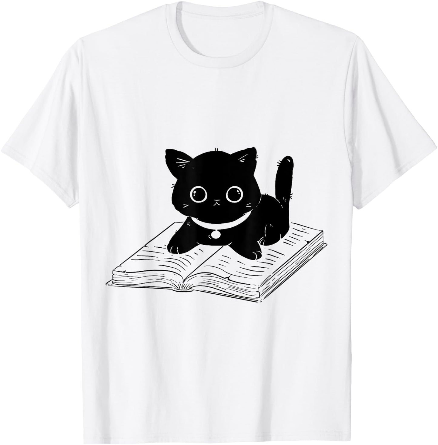 Cat Reading Animals Cat Motif T-Shirt - T-Shirt | White