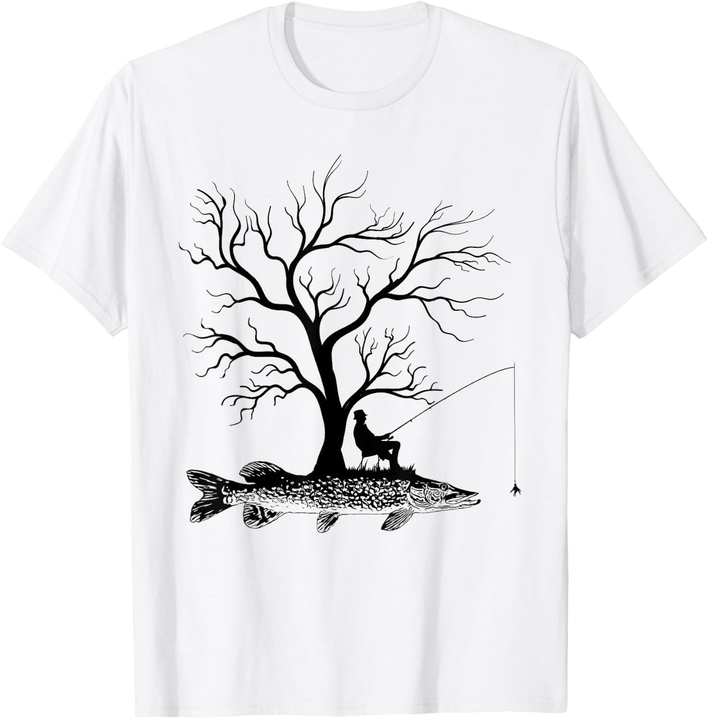 Graphic Tree Fishing Rod - Fish Northern Pike T-Shirt - T-Shirt | White