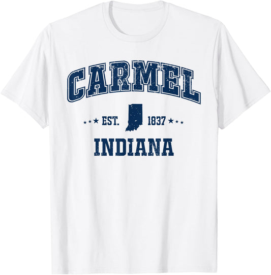 Carmel Indiana IN Navy Vintage Sports Athletic T-Shirt - T-Shirt | White
