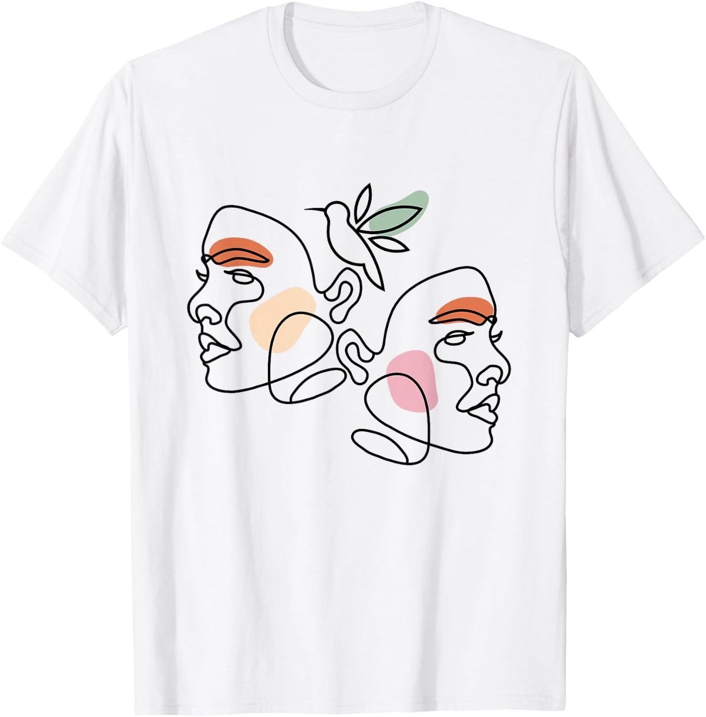 Minimalist Abstract: Women Faces and Bird Abstract Line Art T-Shirt - T-Shirt | White