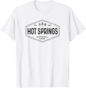 Hot Springs National Park Shirt Retro Tree Badge Hiking T-Shirt - T-Shirt | White