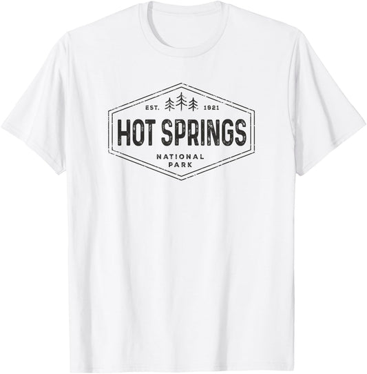 Hot Springs National Park Shirt Retro Tree Badge Hiking T-Shirt - T-Shirt | White