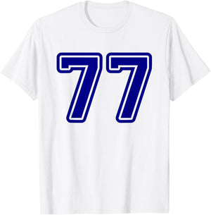 Number #77 Blue Sports Team Varsity Number 77 T-Shirt - T-Shirt | White