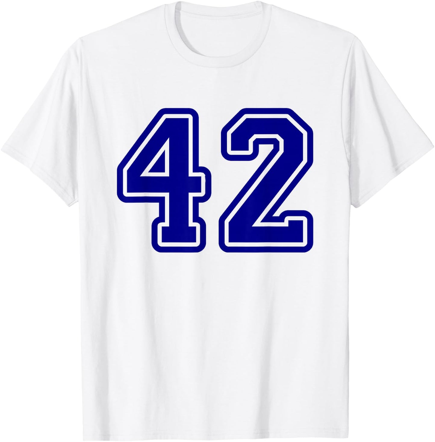 Number #42 Blue Sports Team T-Shirt - T-Shirt | White