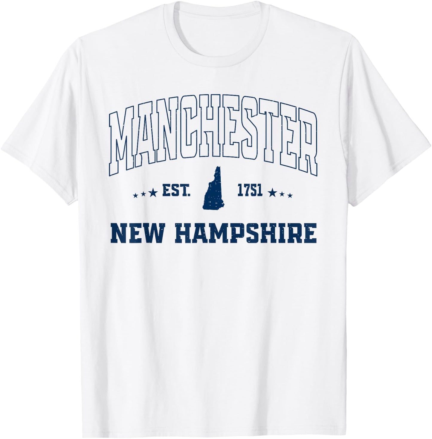 Vintage Manchester New Hampshire NH Navy Sports Athletic T-Shirt - T-Shirt | White