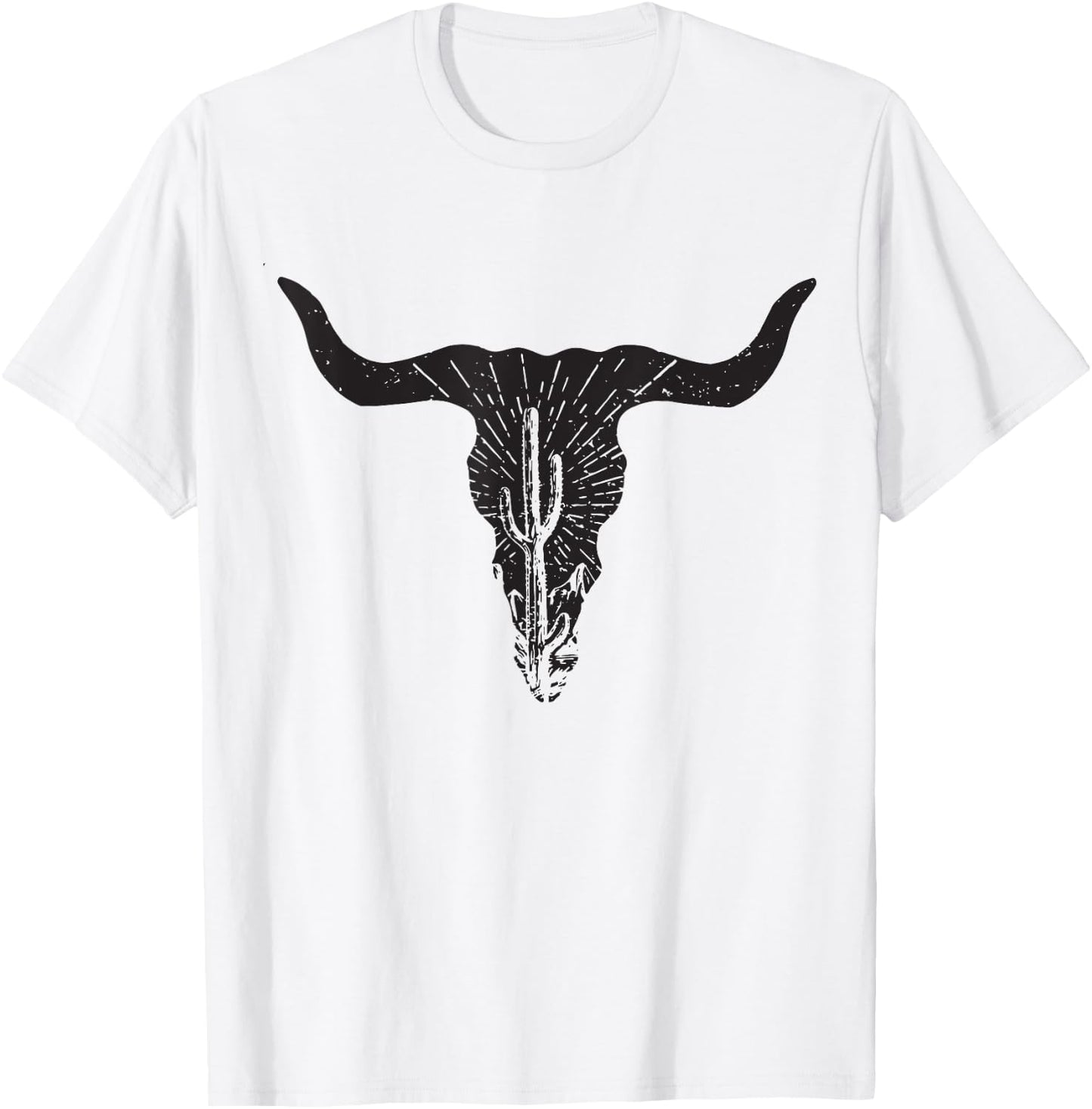 Cow Skull Desert Cactus Boho Longhorn South Western Country T-Shirt - T-Shirt | White