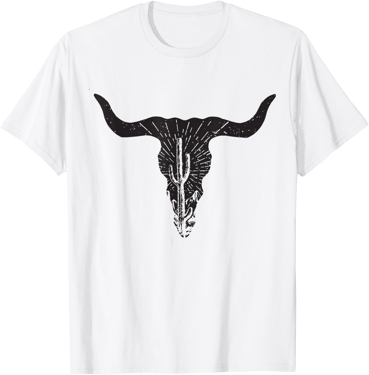 Cow Skull Desert Cactus Boho Longhorn South Western Country T-Shirt - T-Shirt | White