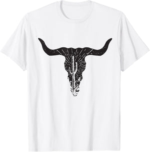 Cow Skull Desert Cactus Boho Longhorn South Western Country T-Shirt - T-Shirt | White
