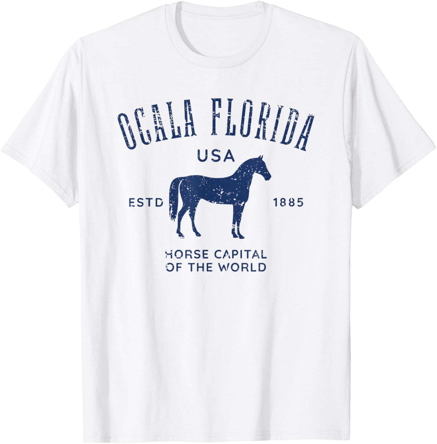 Ocala Florida USA Horse Capital Distressed Equestrian Design T-Shirt - T-Shirt | White