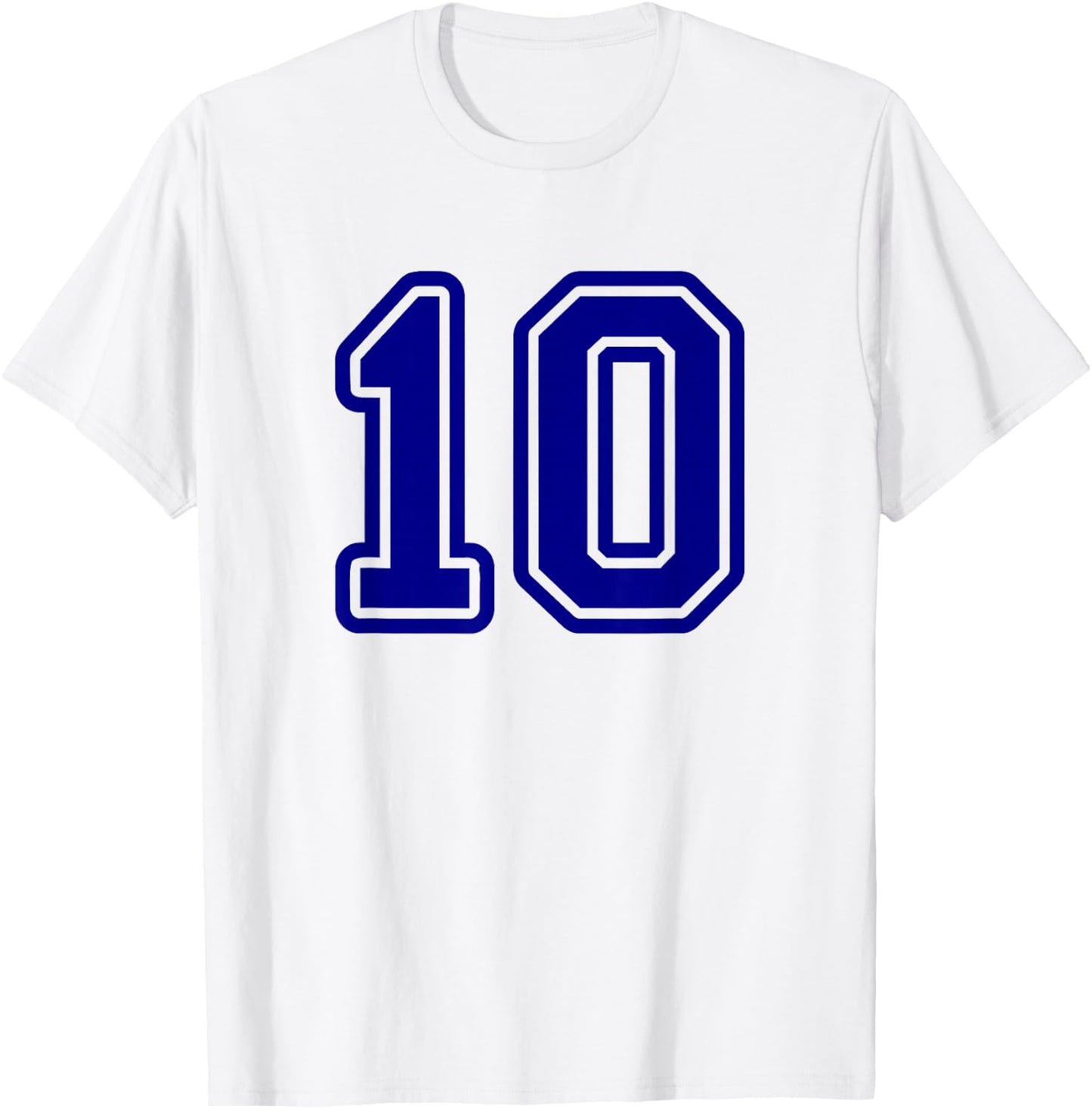 Blue Sports Team Number 10 T-Shirt - T-Shirt | White
