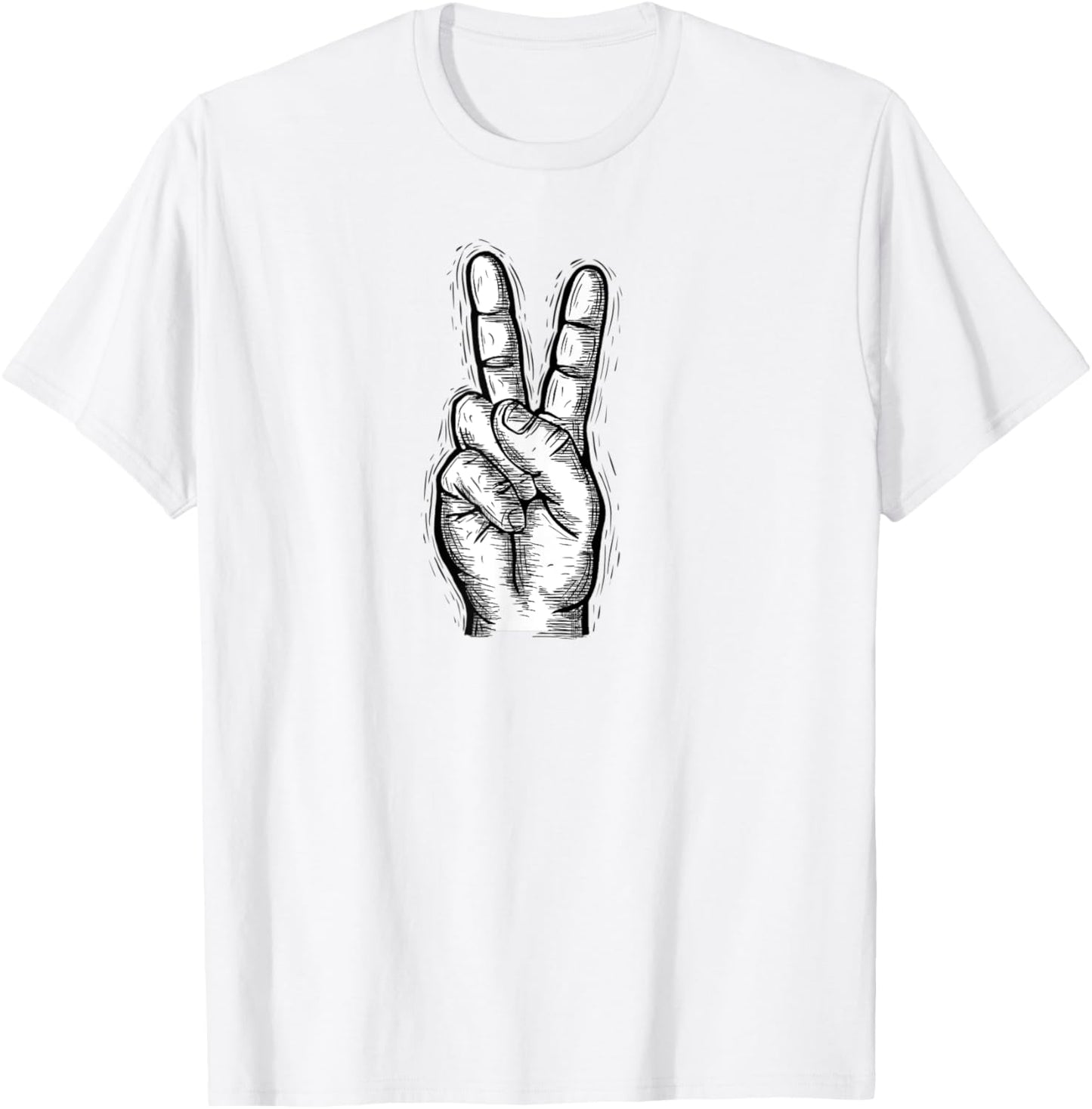 Peace Sign Hand Signal Hand Illustration Vintage T-Shirt - T-Shirt | White