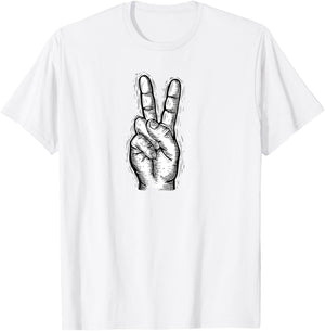 Peace Sign Hand Signal Hand Illustration Vintage T-Shirt - T-Shirt | White
