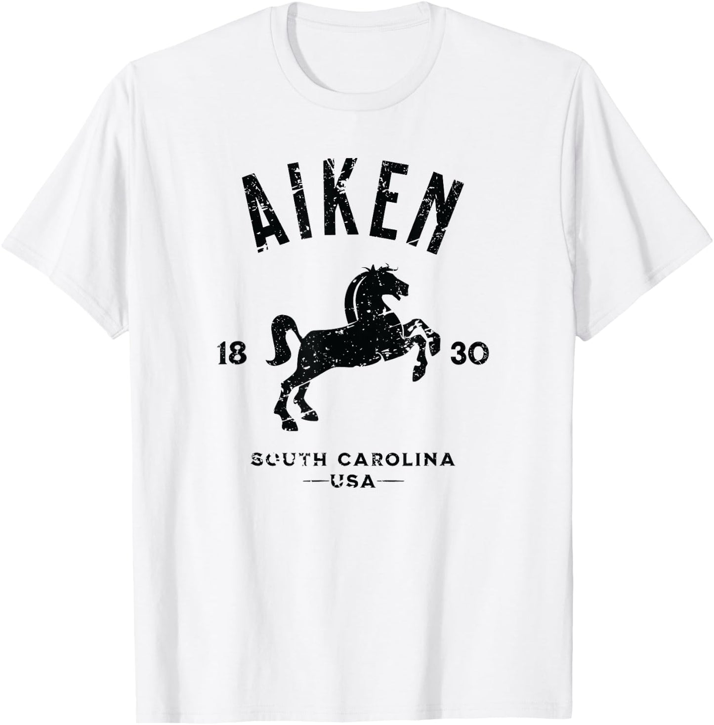 Aiken South Carolina USA Equestrian Horse Distressed Design T-Shirt - T-Shirt | White