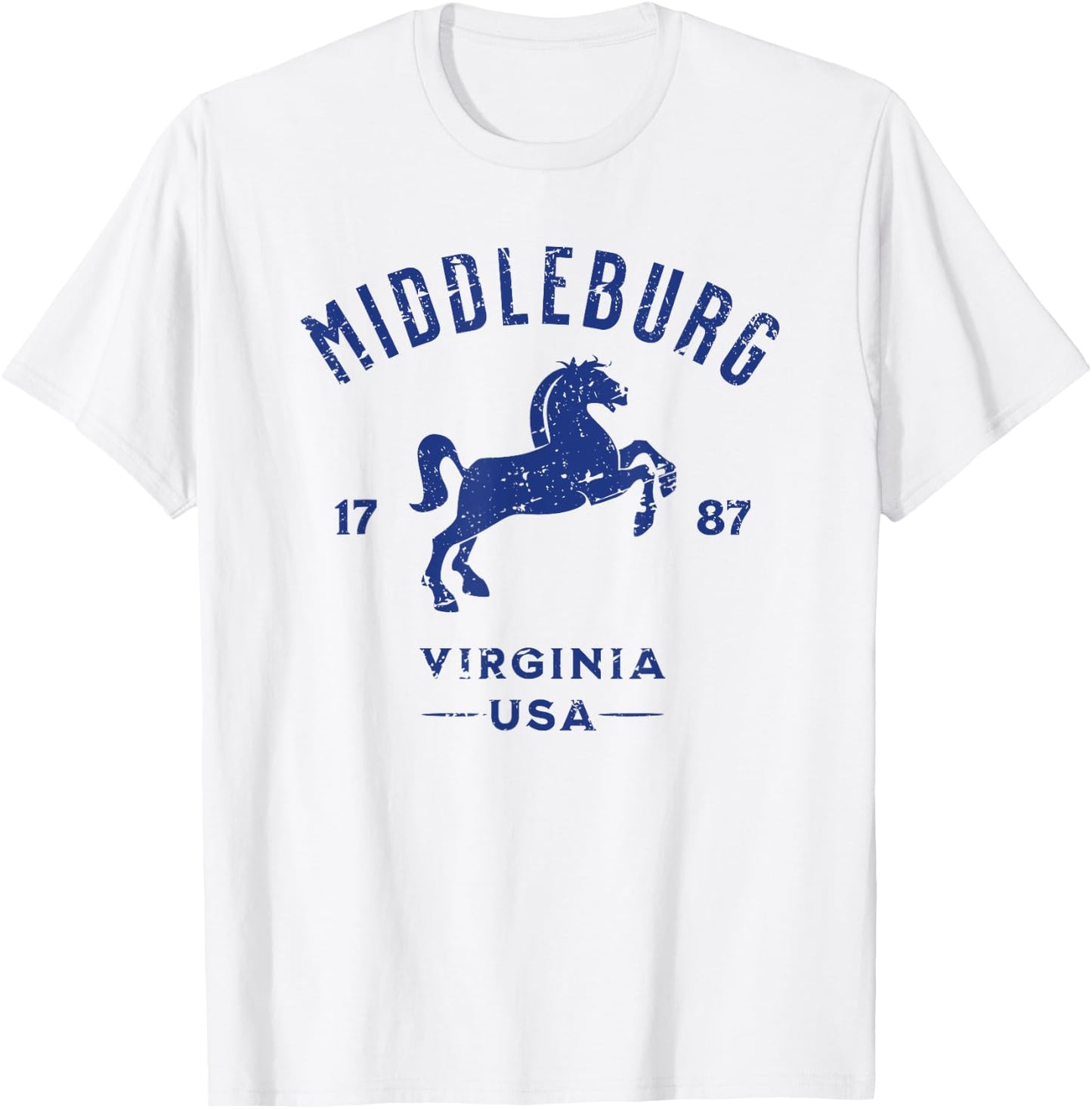 Middleburg Virginia USA Equestrian Horse Distressed Design T-Shirt - T-Shirt | White