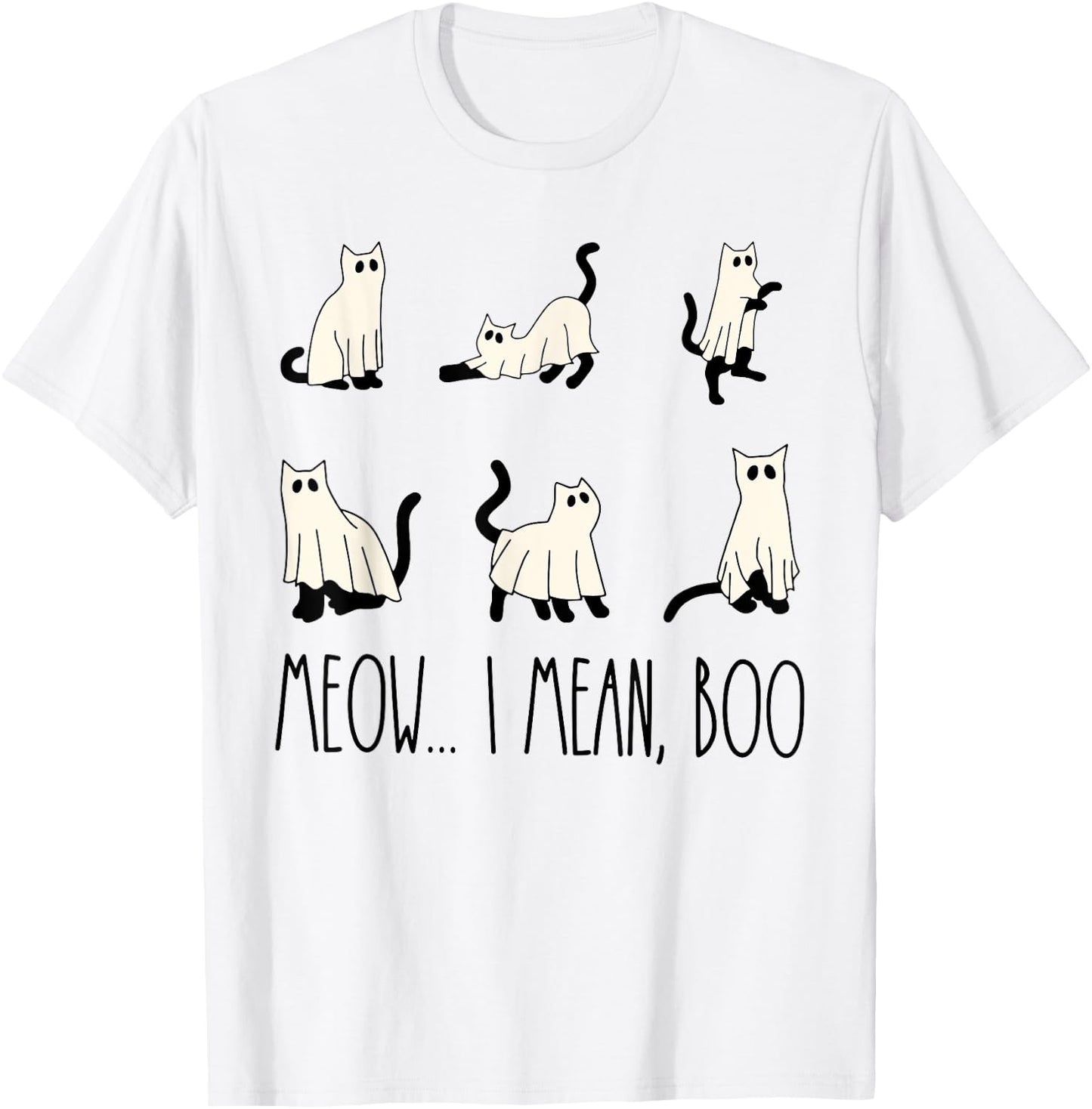 Funny Cat Halloween Shirt Meow I Mean Boo Cat Ghost Cute T-Shirt - T-Shirt | White
