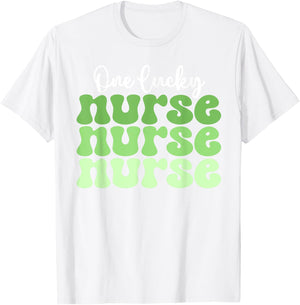 One Lucky Nurse Nicu Er Icu Peds Retro St Patricks Day Nurse T-Shirt - T-Shirt | White