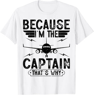 Because I'm The Captain Retro Airplanes Pilot Aviation Gifts T-Shirt - T-Shirt | White