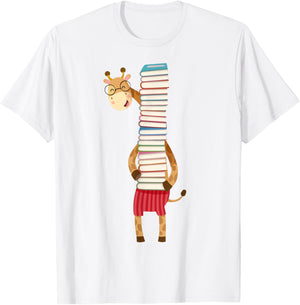 Teacher Reading Giraffe Holding Book Character Kid Boy Women T-Shirt - T-Shirt | White