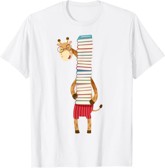 Teacher Reading Giraffe Holding Book Character Kid Boy Women T-Shirt - T-Shirt | White