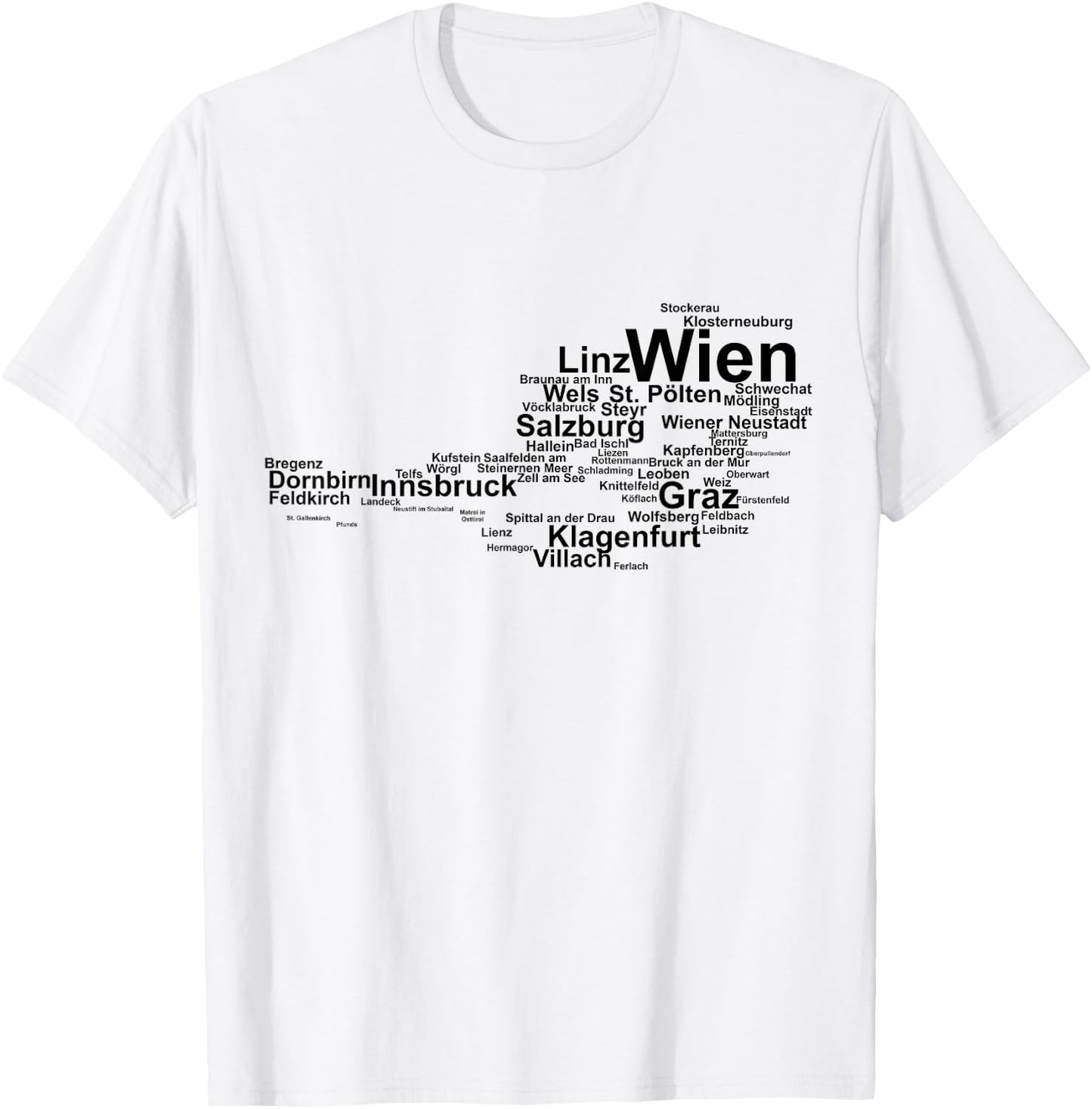 Austria Map Silhouette, Cities Towns Travel Vacation Austria T-Shirt - T-Shirt | White