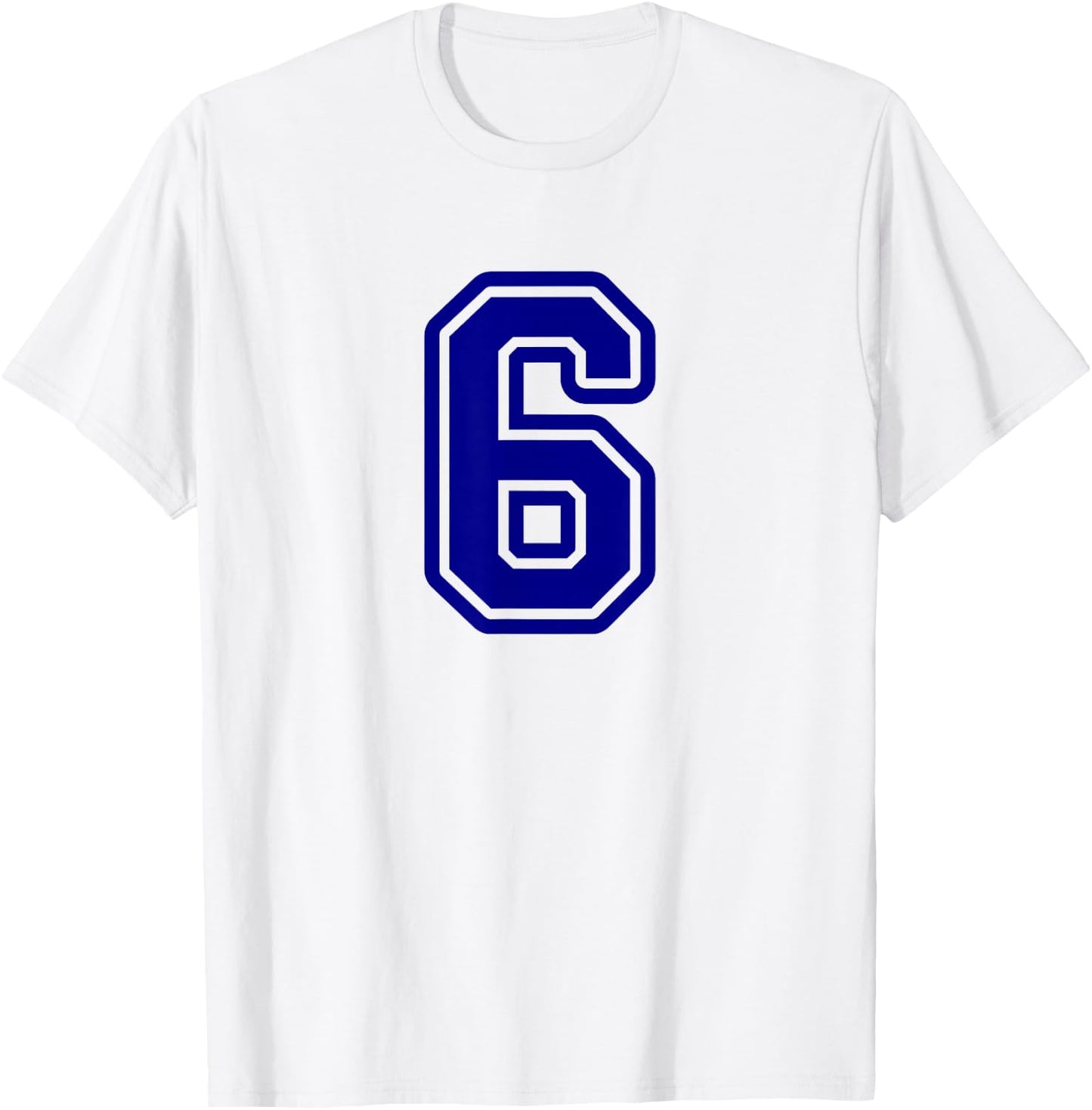 Blue Sports Team Number #6 T-Shirt - T-Shirt | White