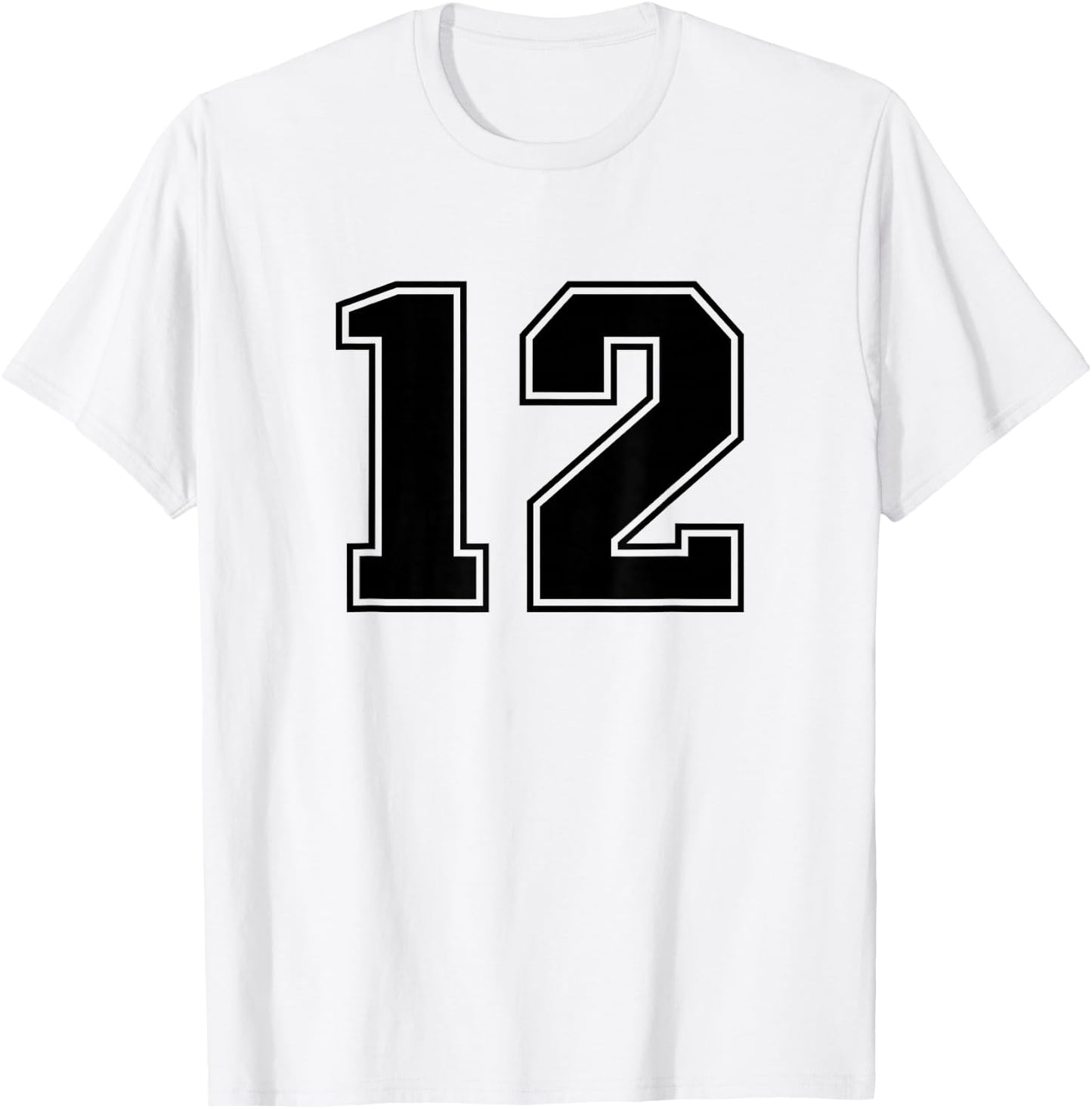 Black Sports Team Number #12 T-Shirt - T-Shirt | White