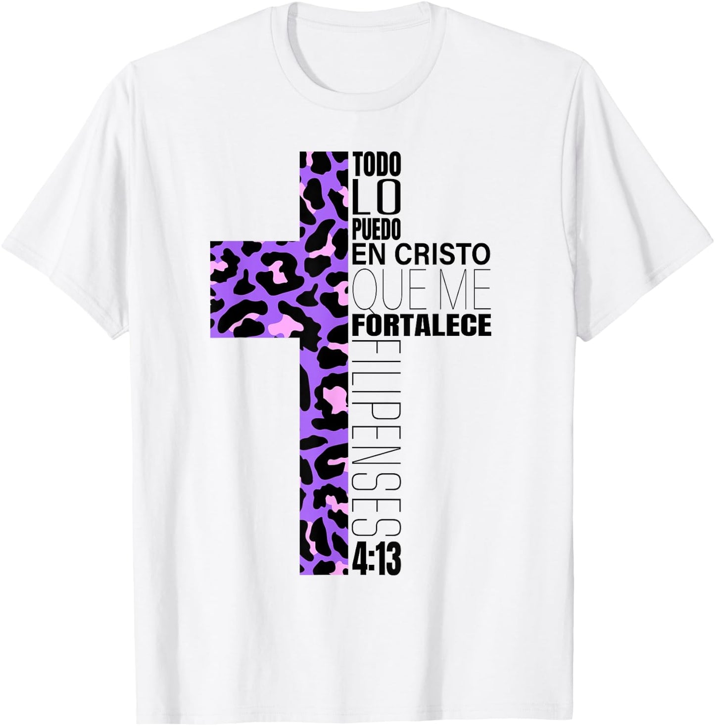 Cheetah Print Cross Christian Spanish Gifts Women Español T-Shirt - T-Shirt | White