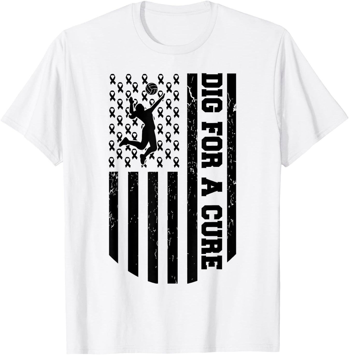 Dig For A Cure Breast Cancer Volleyball Pink American Flag Kids Men T-Shirt - T-Shirt | White