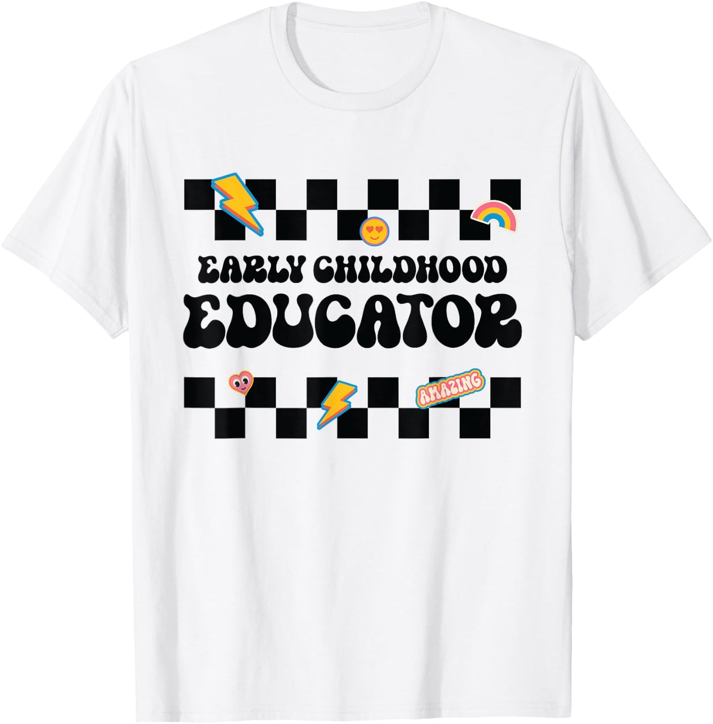 Early Childhood Educator, back to School Checkered Teacher Men Women Kids T-Shirt - T-Shirt | White
