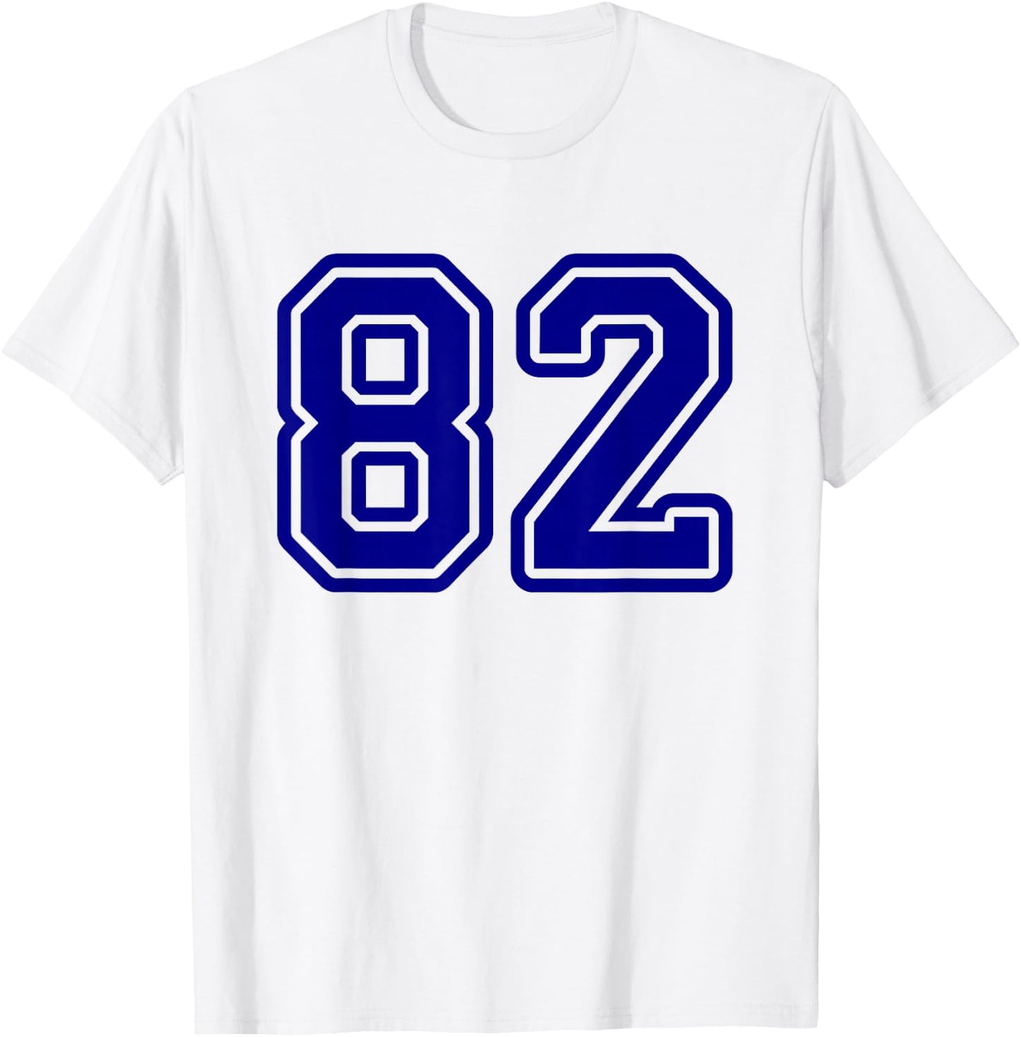 Blue Sports Team Number 82 T-Shirt - T-Shirt | White
