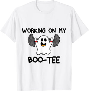 Working On My Booty Boo Ty Funny Halloween Gym Ghost T-Shirt - T-Shirt | White